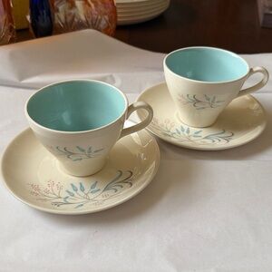 Vintage ca 1960 Harkerware ironstone tea cup & saucer 2 sets